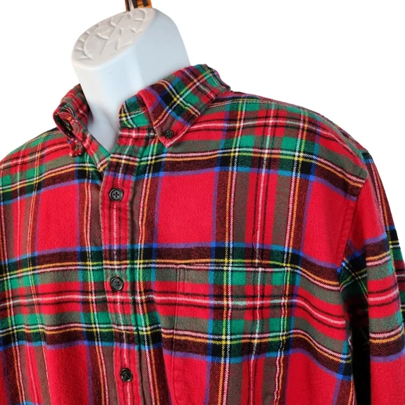 Lands' End Plaid Red & Green Flannel Shirt Mens XL - Picture 2 of 9